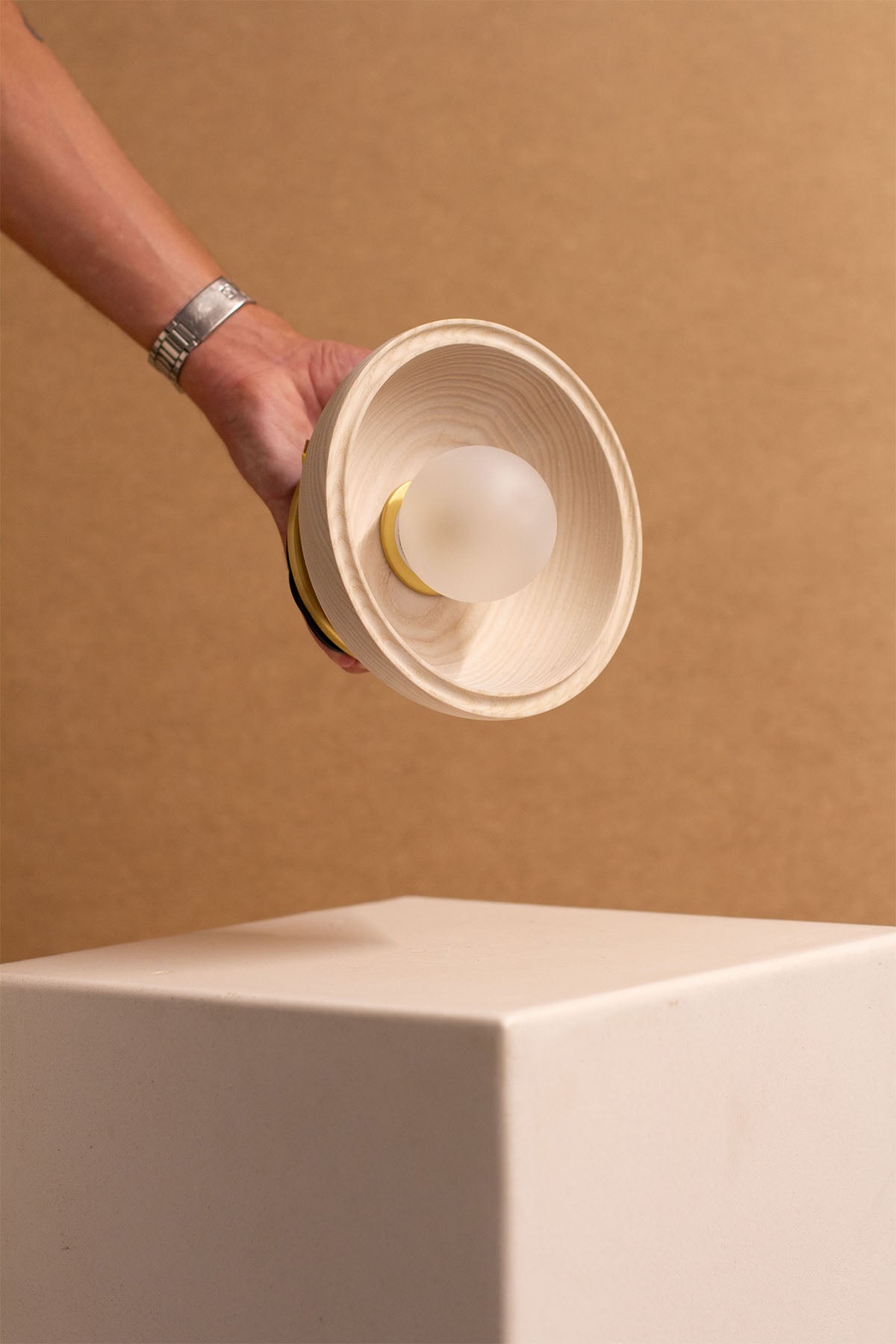 Imperfect Selene Surface Sconce - Small, Bleached Ash, Brass