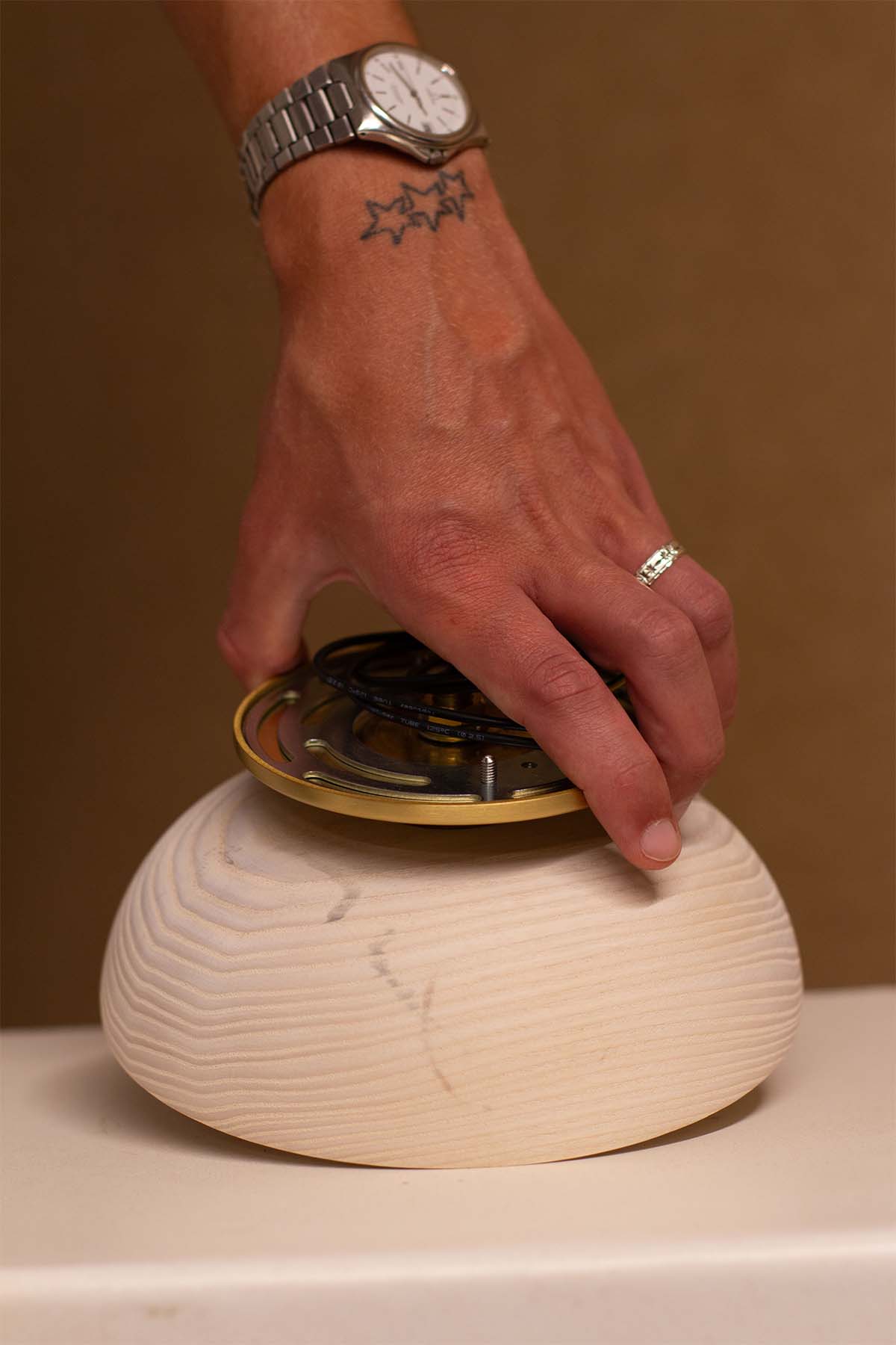 Imperfect Selene Surface Sconce - Small, Bleached Ash, Brass - Marz DesignsMarz Designs