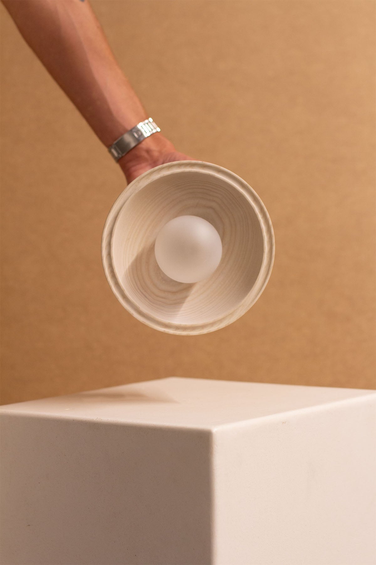 Imperfect Selene Surface Sconce - Small, Bleached Ash, Brass - Marz DesignsMarz Designs