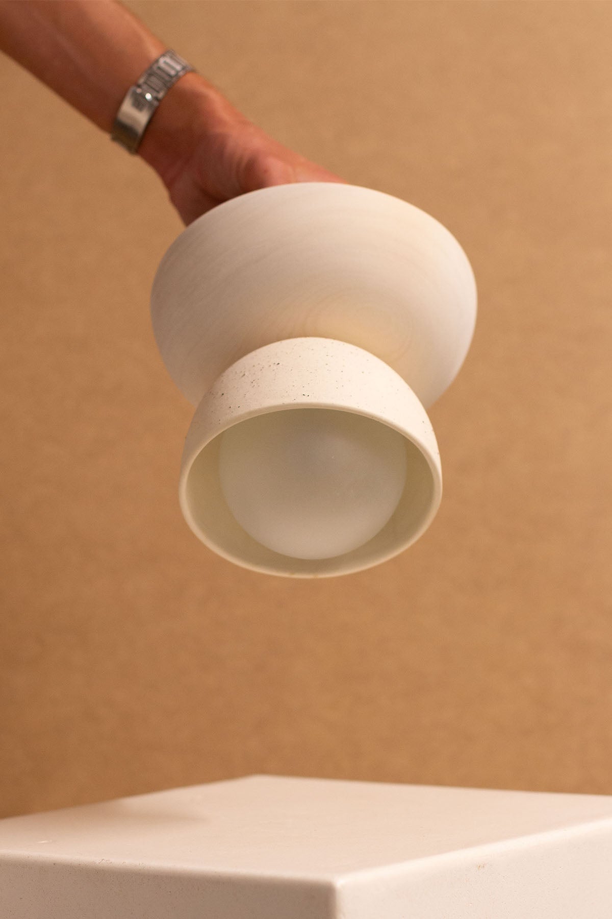 Imperfect Terra 00 Surface Sconce - Vanilla Bean, Bleached Spruce, White Satin - Marz DesignsMarz Designs