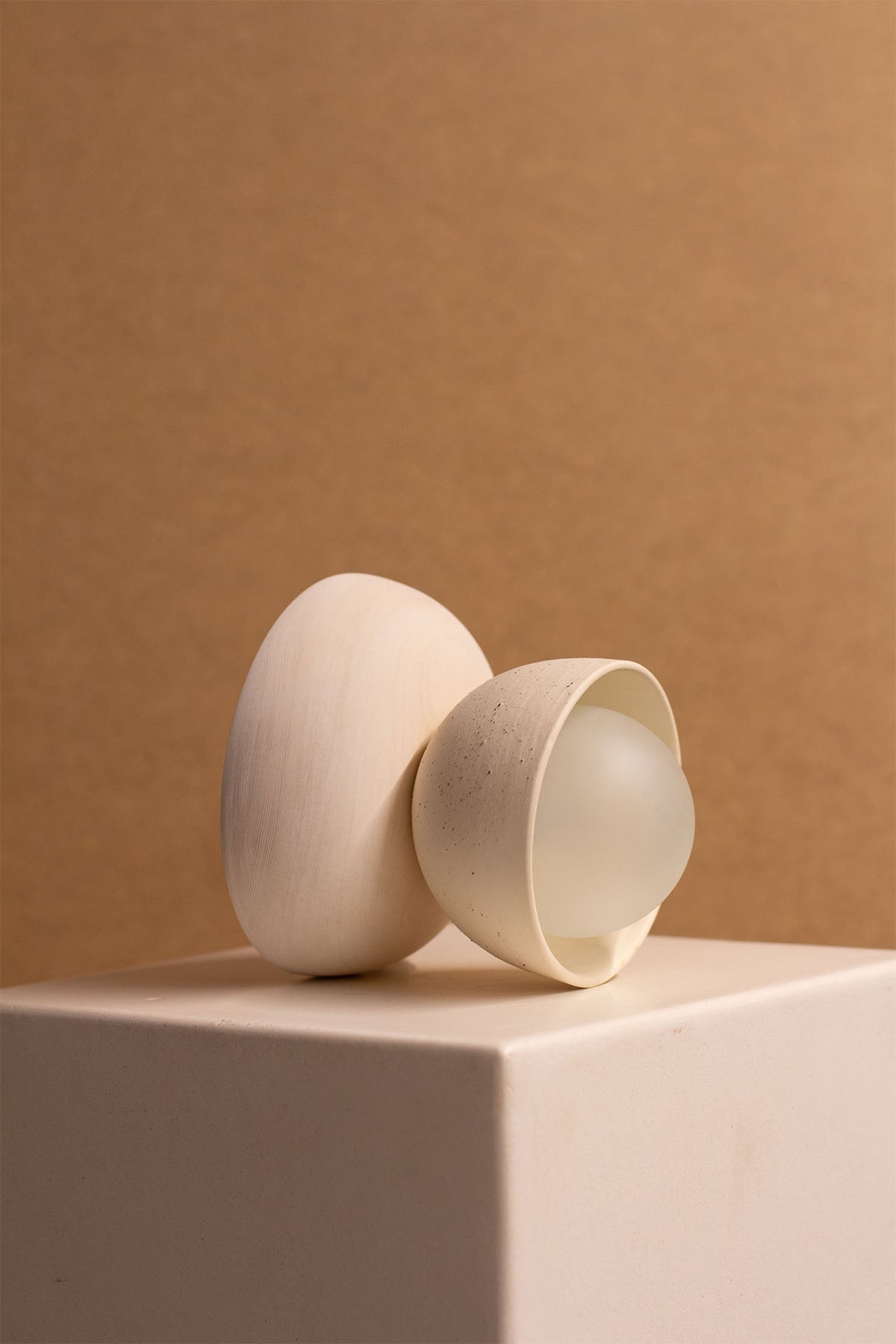 Imperfect Terra 00 Surface Sconce - Vanilla Bean, Bleached Spruce, White Satin - Marz DesignsMarz Designs