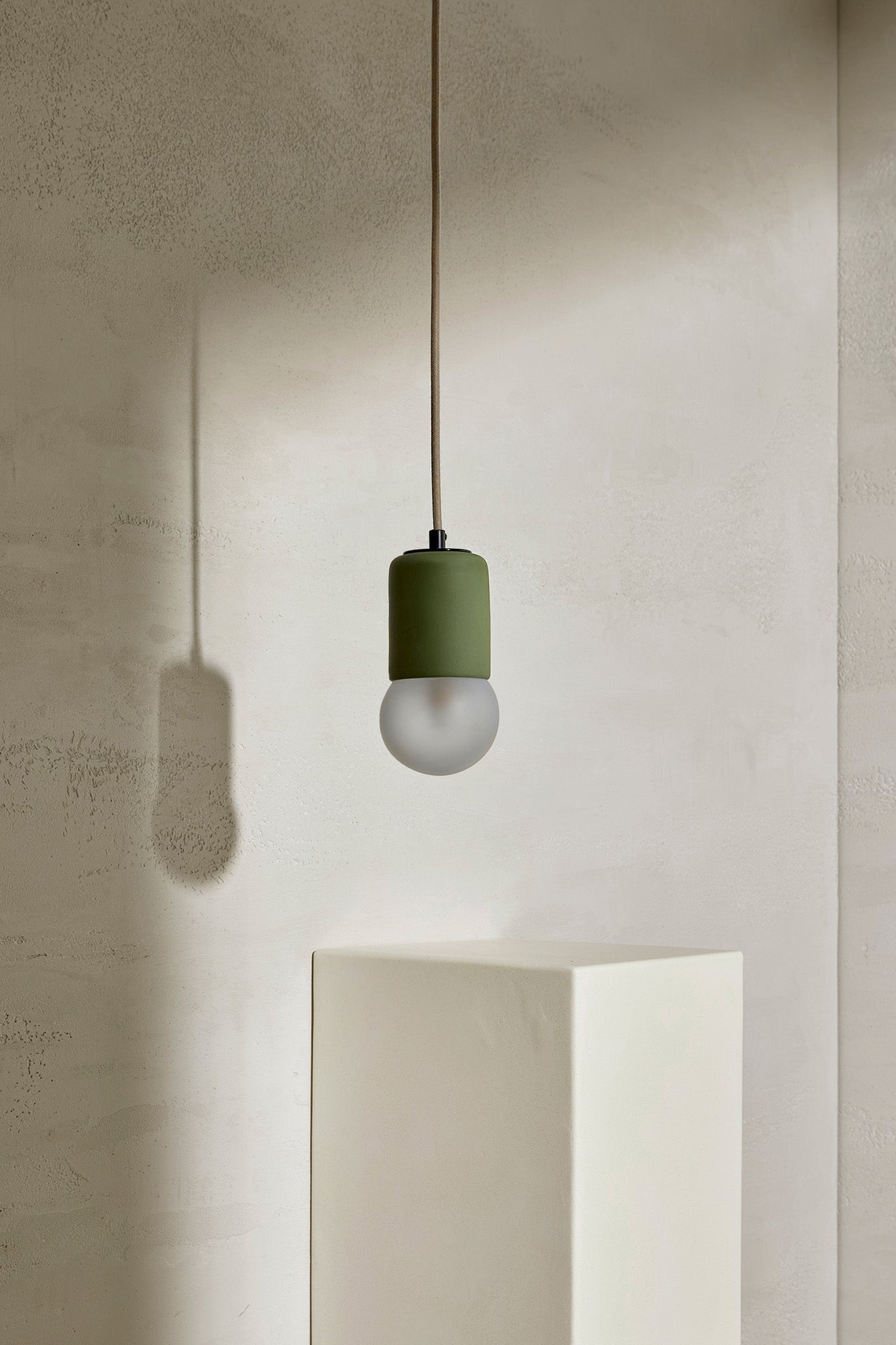 Terra 1 Pendant Light - Fabric_Sage, Brushed Black - Marz DesignsMarz Designs