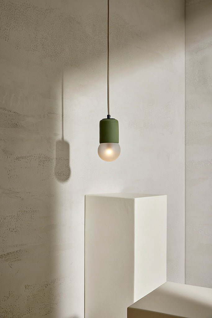 Terra 1 Pendant Light - Fabric_Sage, Brushed Black - Marz DesignsMarz Designs