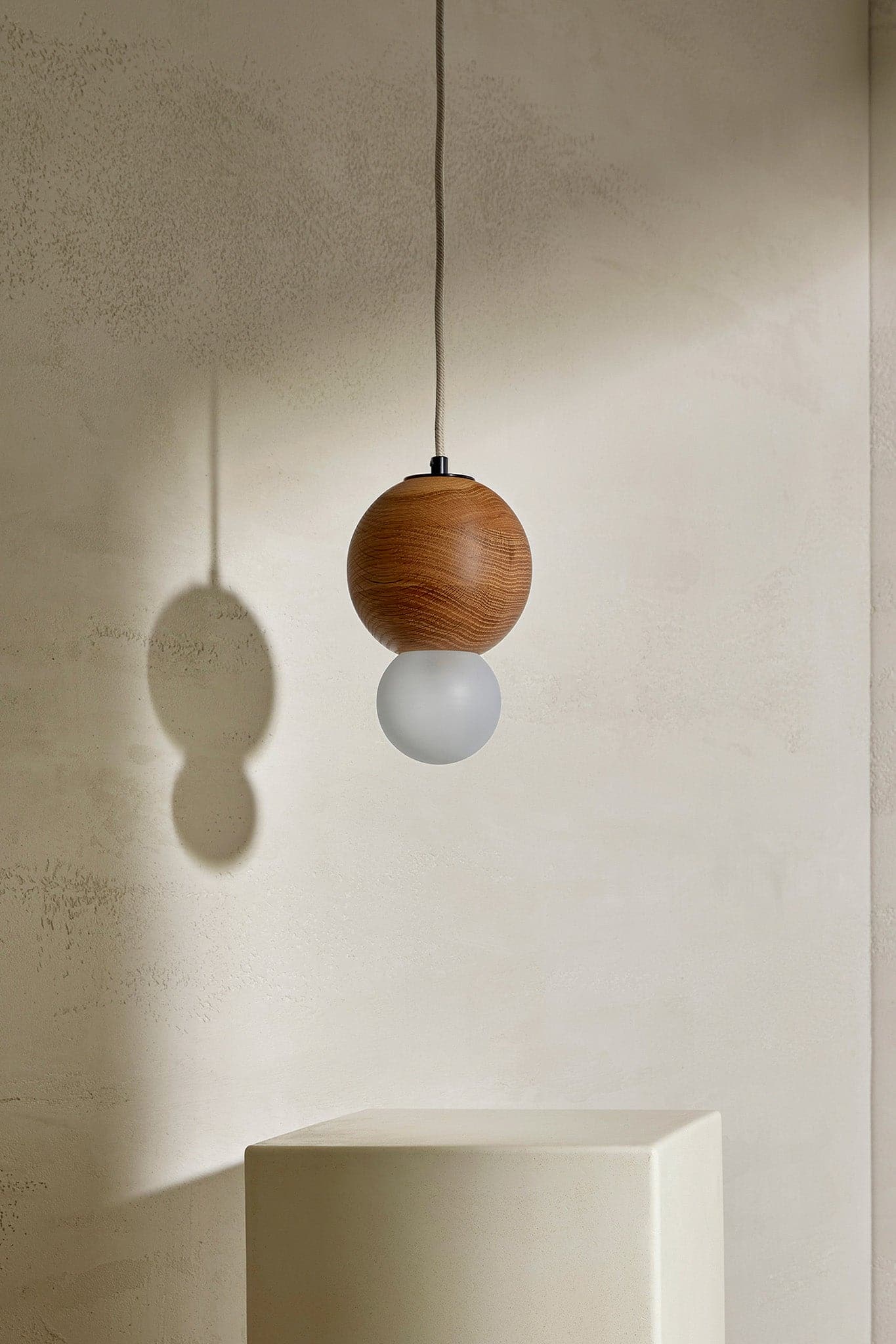 Marz Designs Bright Beads Sphere Pendant Light w/ Fabric in Brushed Black/Oak