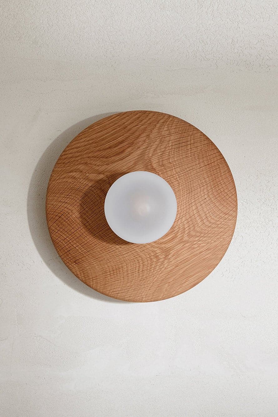Marz Designs Bright Beads Disc Wall Light in Oak/White Satin