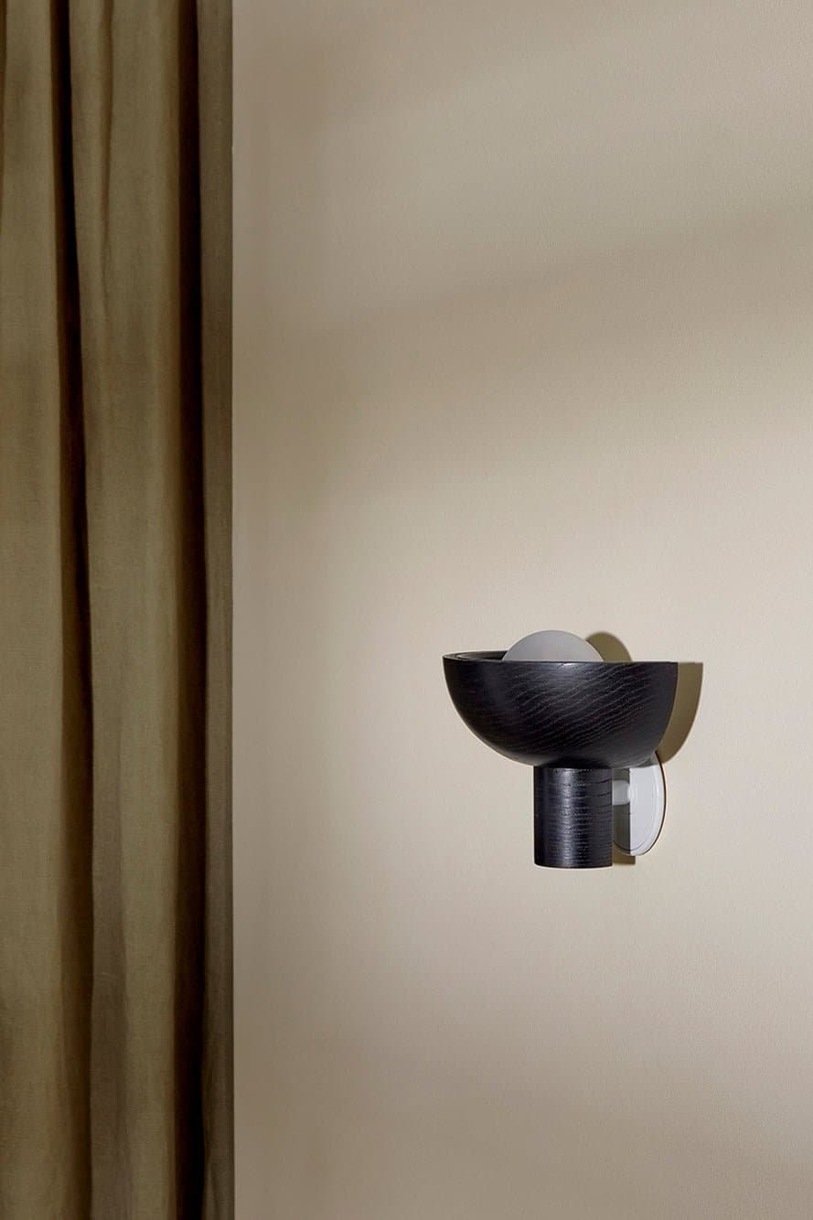 Marz Designs Selene Uplight Small in White Satin/Blackened Ash with the light off.