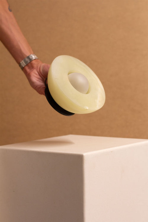 Imperfect Marz Aurelia Surface Sconce - Jade Onyx, Brushed Black