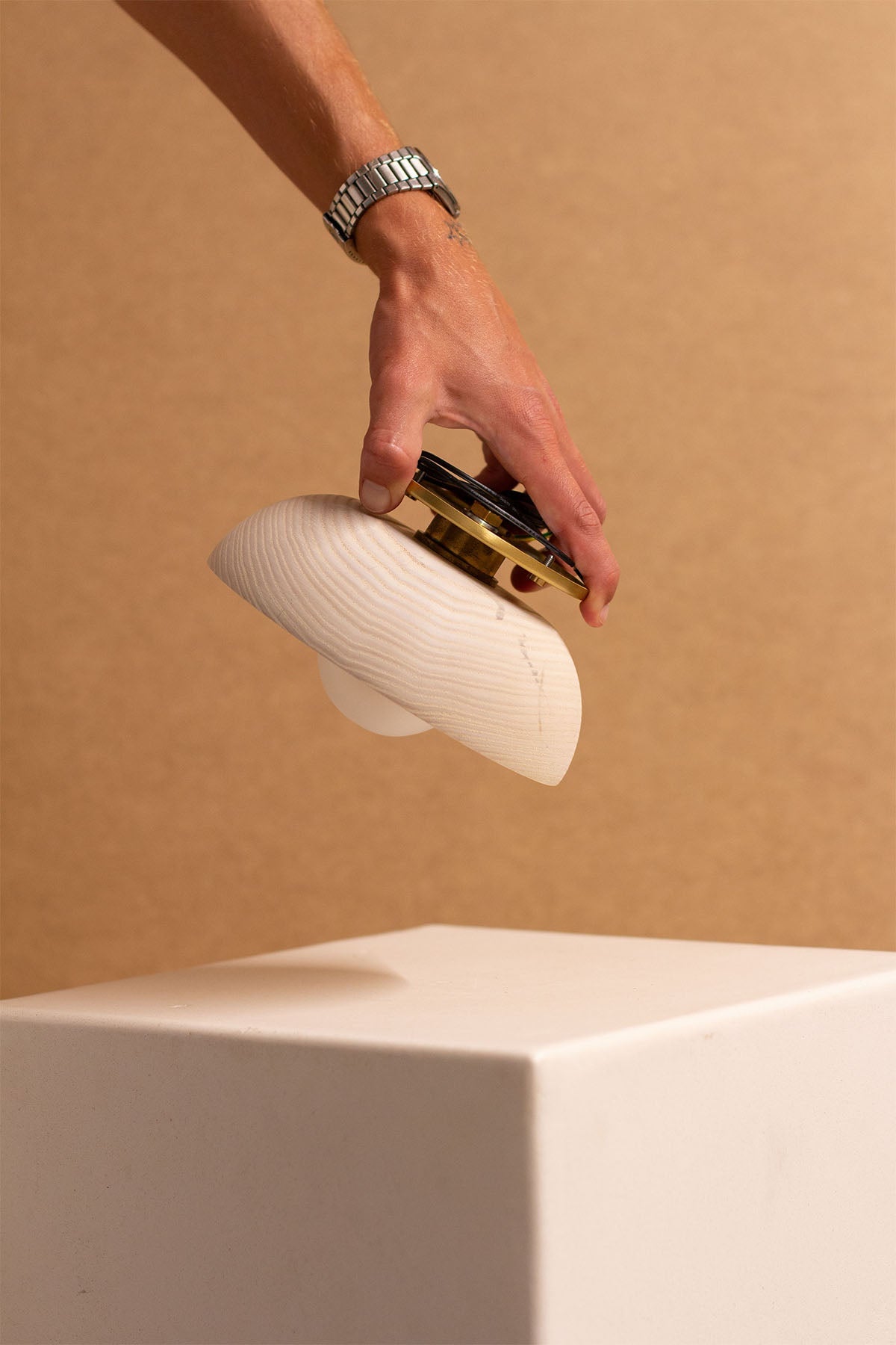 Imperfect Selene Surface Sconce - Sm, Bleached Ash, Brass - Marz Designs - Marz Designs - Imperfect Selene Surface Sconce - Sm, Bleached Ash, Brass