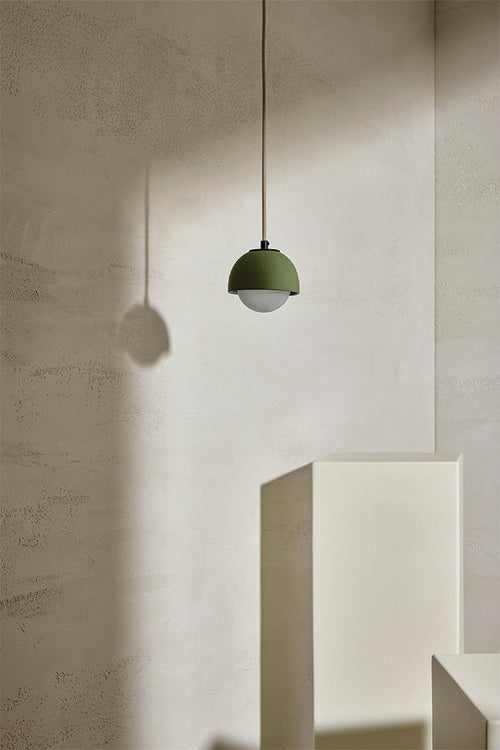 Terra 0 Pendant Light - Fabric_Sage, Brushed Black