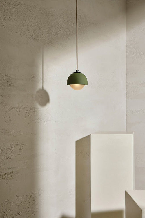 Terra 0 Pendant Light - Fabric_Sage, Brushed Black