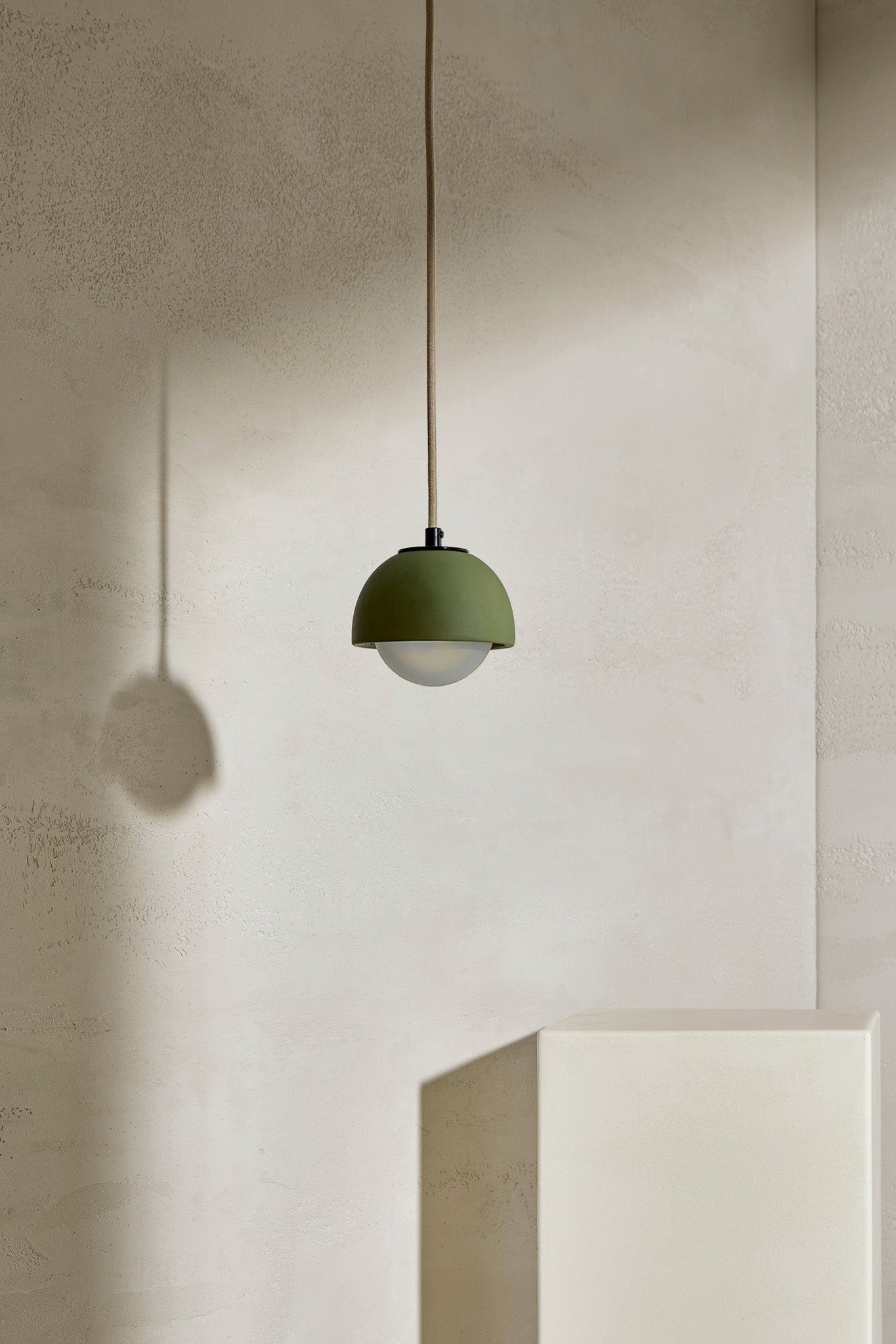Terra 0 Pendant Light - Fabric_Sage, Brushed Black - Marz DesignsMarz Designs