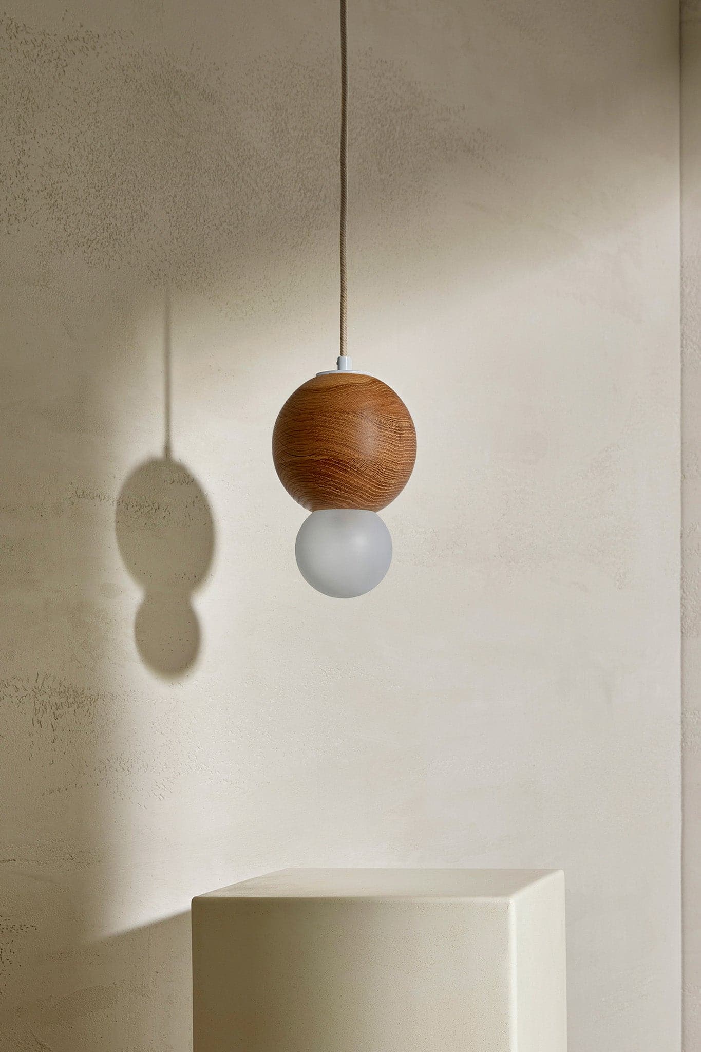 Marz Designs Bright Beads Sphere Pendant Light w/ Fabric in White Satin/Oak