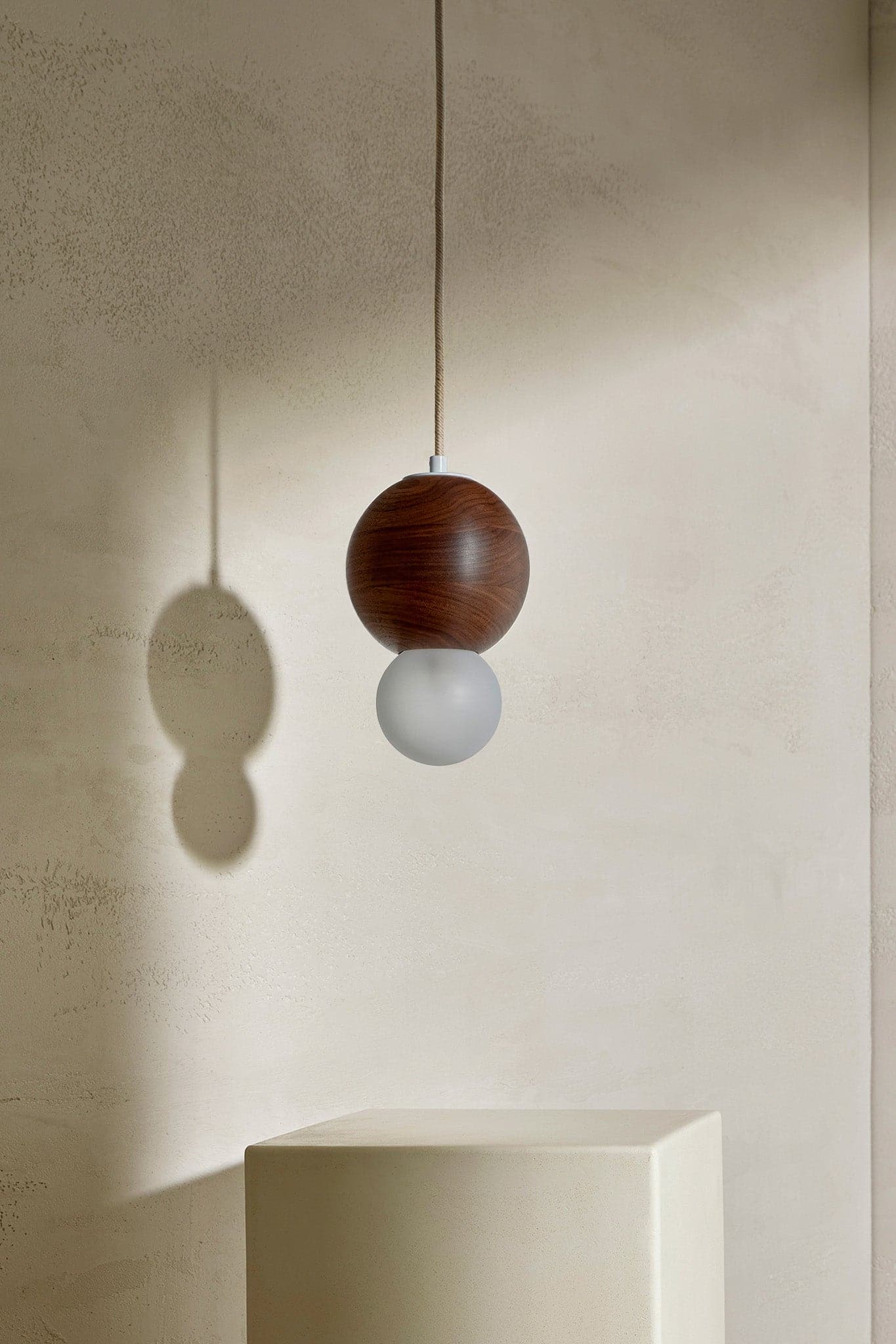 Marz Designs Bright Beads Sphere Pendant Light w/ Fabric in White Satin/Walnut