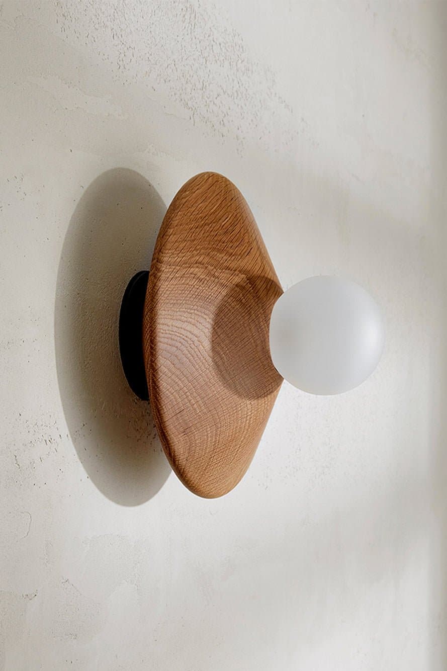 Marz Designs Bright Beads Disc Wall Light in Oak/Brushed Black