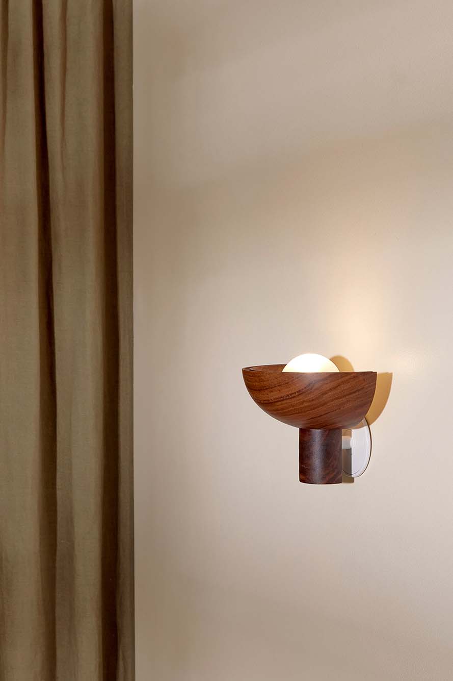 Marz Designs - Selene Uplight Small in White Satin/Walnut